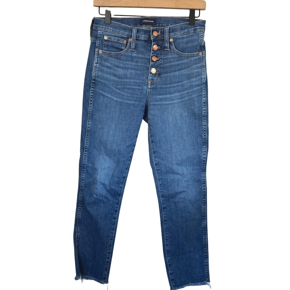 J Crew Jeans Women's High Rise Button Fly Crop Raw Hem Straight Leg Denim Sz 25
